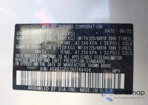 2022 Subaru Outback Touring Xt from USA, damaged, VIN 4S4BTGPD7N3266408